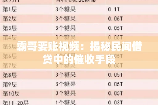霸哥要账视频：揭秘民间借贷中的催收手段